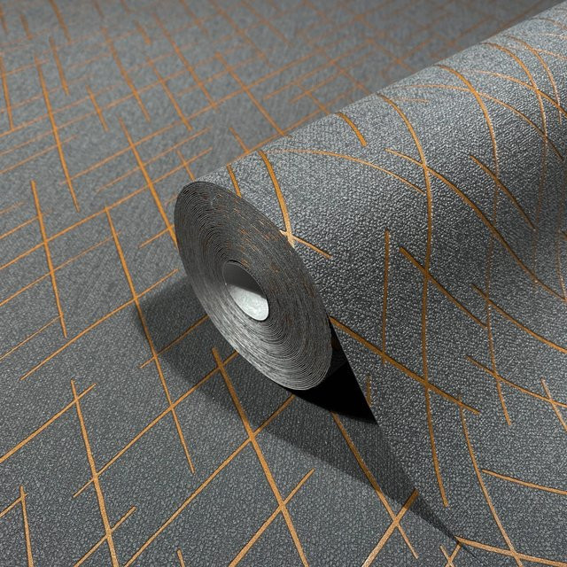 Marburg Vliestapete Modern Geometric in Anthrazit-Gold mit FSC-Zertifizierung - Bild 1