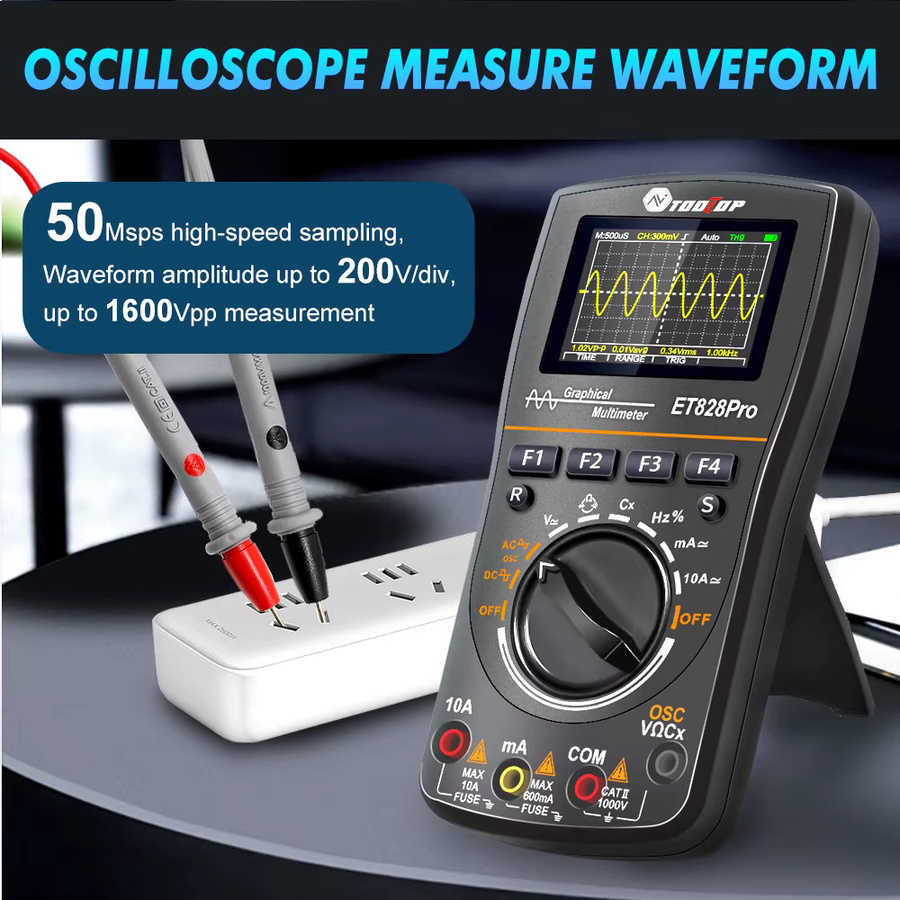TOOLTOP ET828Pro Handoszilloskop und Multimeter in Schwarz mit 10 MHz, 50 Mp/s, 6000 Counts True RMS, Voltmeter und Amperemeter - Bild 5