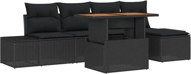 6-teiliges vidaXL Garten-Sofa-Set aus Poly Rattan in Schwarz mit integriertem Stauraum und Tisch - Bild 1