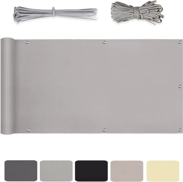 Sekey Balkonsichtschutz aus Polyester, blickdicht und UV-beständig, Hellgrau, Breite: 90 cm, Höhe: 300 cm - Bild 1
