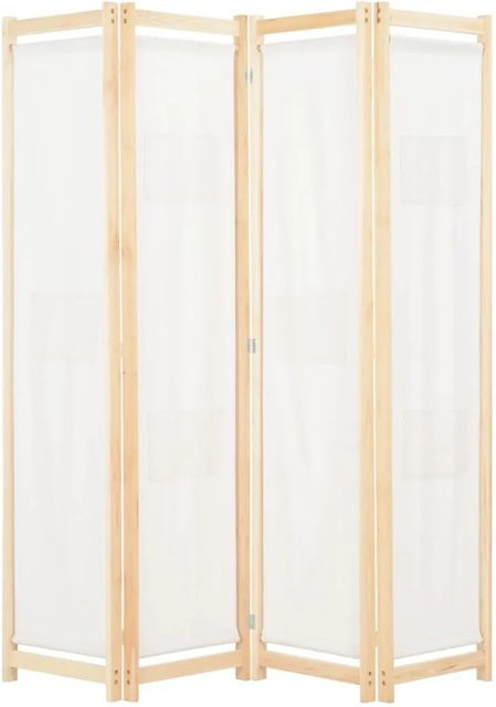 vidaXL 4-teiliger Raumteiler aus Stoff und Kiefernholz in Cremeweiß, H x B x T: 170 x 160 x 4 cm - Bild 1