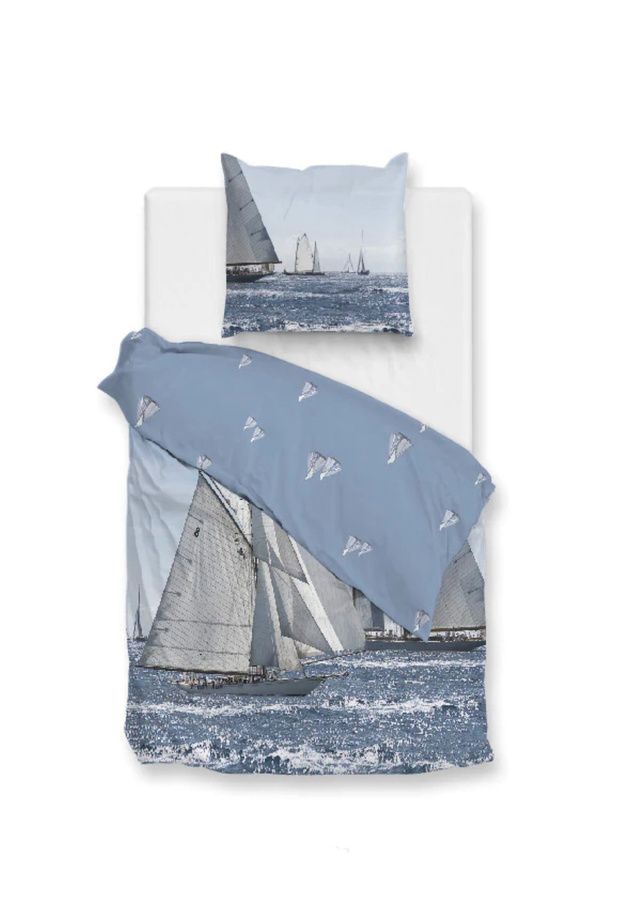 Zo! Home Bettwäsche aus Baumwolle Regatta Blue mit Segelboot-Motiv, B/H: 155 x 220 cm und 80 x 80 cm - Bild 1