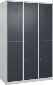 C+P Doppelstock-Spind Classic PLUS mit 3 Abteilen, Stahl, Grau/Anthrazit, H x B x T: 185 x 120 x 50 cm, mit Zylinderschloss - Bild 1