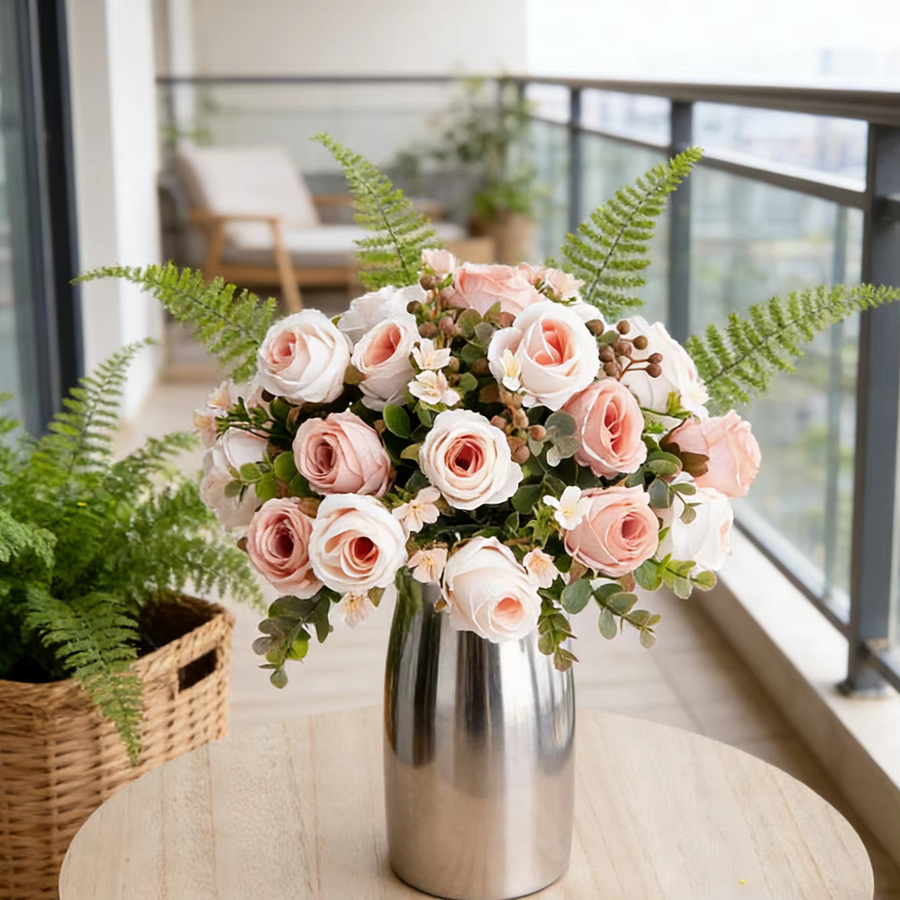 XIAOYINMO Künstliche Rosen Kranz aus Seide in Pink und Braun für Hochzeit, Valentinstag und Dekoration - Bild 1