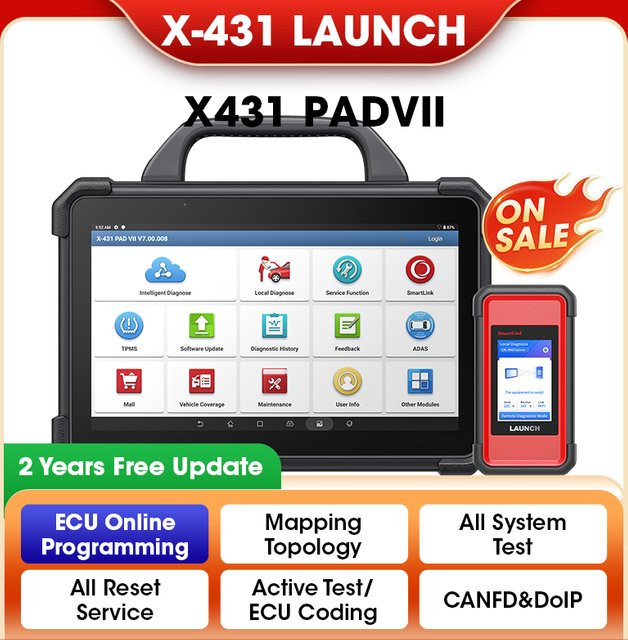LAUNCH X-431 PAD7 PADVII Autodiagnosetool mit J2534 Smartlink für Online-Programmierung und OBD-Diagnose in Schwarz - Bild 1