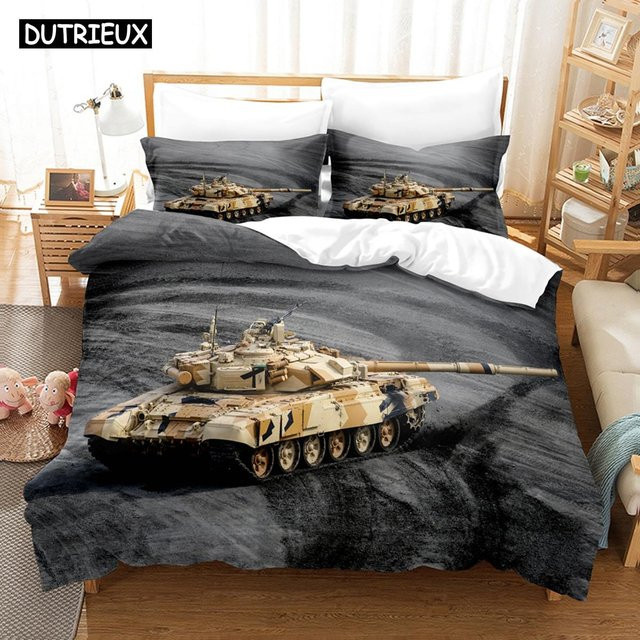 Binchi Outdoor Product 3D Panzer Bettwäscheset aus Mikrofaser in Grau mit Bettbezug und Kissenbezug, B/H: 264 x 228 cm - Bild 1