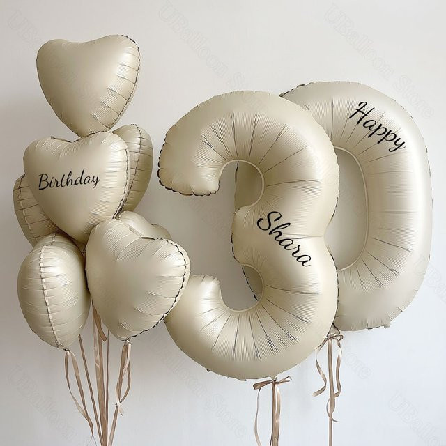 Personalisierte Herz Folienballons in Creme Beige für deinen Geburtstag oder dein Jubiläum von MicroPlush - Bild 1