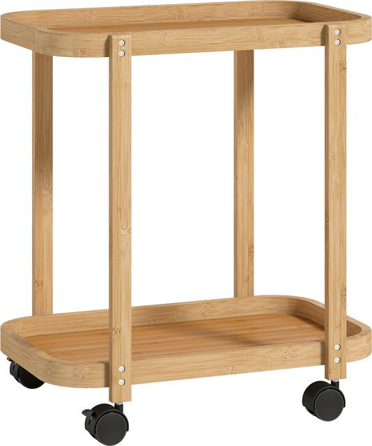 HOMCOM Bambus-Küchenwagen mit 2 Ebenen, rollbarer Beistellwagen mit 2 offenen Ablagen in Natur, B/T/H: 54 x 36,5 x 60 cm - Bild 1