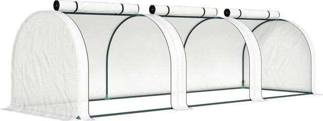 Outsunny Gewächshaus aus Stahl mit weißer PE-Gitterfolie, UV-beständig und winterfest, B/T/H: 300 x 100 x 80 cm - Bild 1