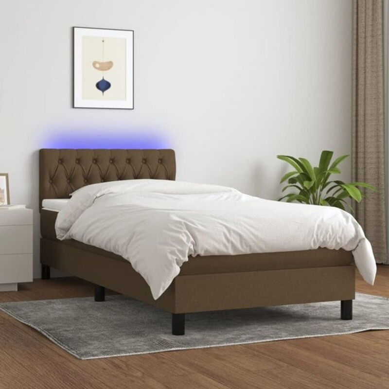 vidaxl Boxspringbett mit Matratze und Leder-Optik in Braun aus Stoff und Holzwerkstoff, B/T/H: 90 x 200 x 78 cm - Bild 1