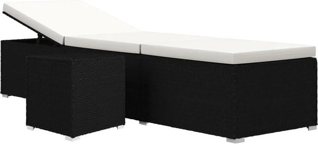 vidaXL Sonnenliege aus Poly Rattan mit Auflage und Teetisch in Schwarz und cremeweißen Kissen - Bild 1