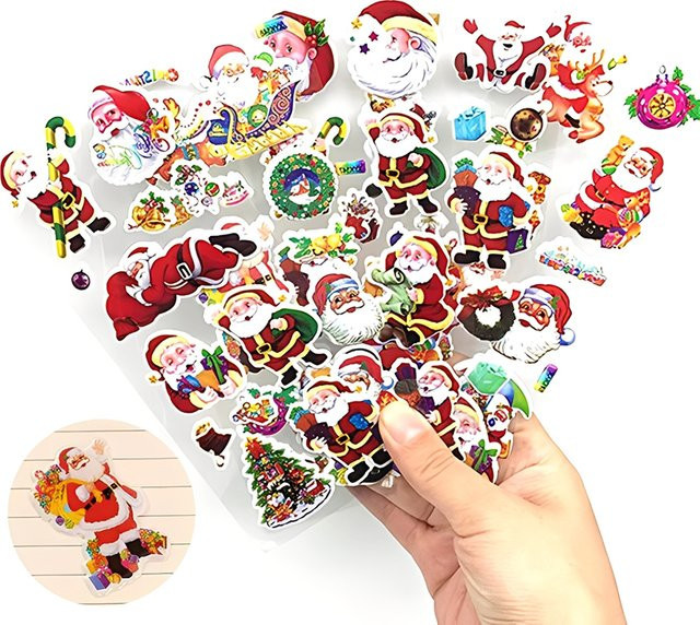 TMZ 3D-Aufkleber im Weihnachtsdesign mit Weihnachtsmann-Motiven, bunt, 6 Blatt - Bild 1