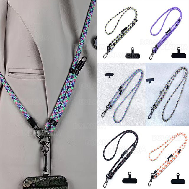 DOLANBIA Ausziehbares Handy-Umhängeband in Purple und Multicolour, Verstellbarer Nacken-Schulter-Gurt für Männer und Frauen, Länge: 150 cm - Bild 1