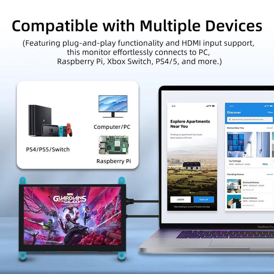 iPistBit 5 Zoll HDMI LCD-Display mit kapazitivem Touchscreen und 800 x 480 Pixeln für Raspberry Pi 5 4B 3B 2B B+ B 3A+ A+ Zero W Zero - Bild 4
