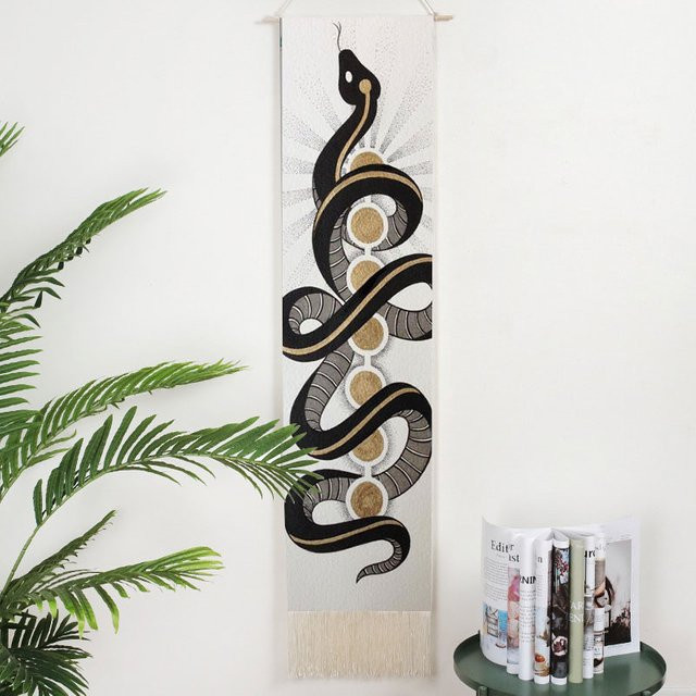 BEILIOU Sieben Chakra Wandbehang Boho Tapisserie mit Schlange und Quaste, Mehrfarbig, Breite: 130 cm, Höhe: 32 cm - Bild 1