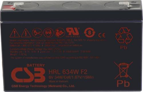 CSB Battery HRL 634W Bleiakku 6V 8.4Ah Blei-Vlies AGM Schwarz B/H/T: 151 x 99 x 34 mm mit Flachstecker - Bild 1