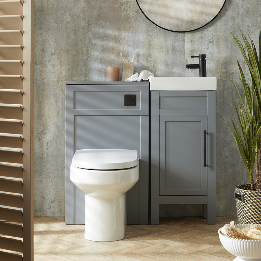 Warwick Hudson Reed WC-Einheit mit Stand-WC Covelly und Waschtischunterschrank in Hellgrau und Weiß, Breite: 40 cm - Bild 1