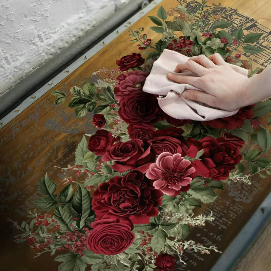 3er Set Rose Rub on Transfers für Möbel und Kunsthandwerk, rote Blumen, B: 15,2 cm, H: 30,5 cm - Bild 4