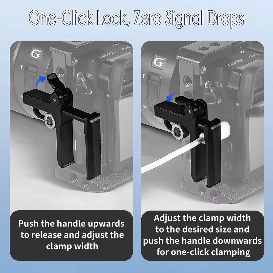 FEICHAO HDMI Kabelklemme mit 1/4 Zoll Clip Lock für Sony Canon DSLR Videokameras, Schwarz - Bild 4