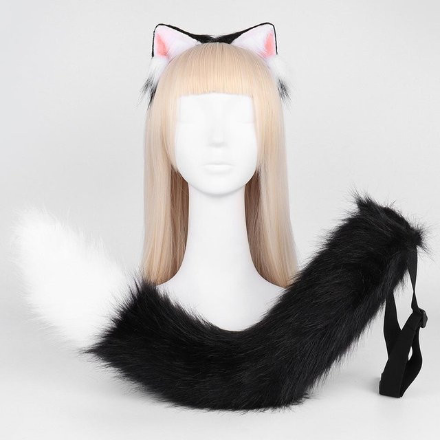 YIRAN Katzenohren und Katzenschwanz Set, Plüsch, Schwarz, Zubehör - Bild 1