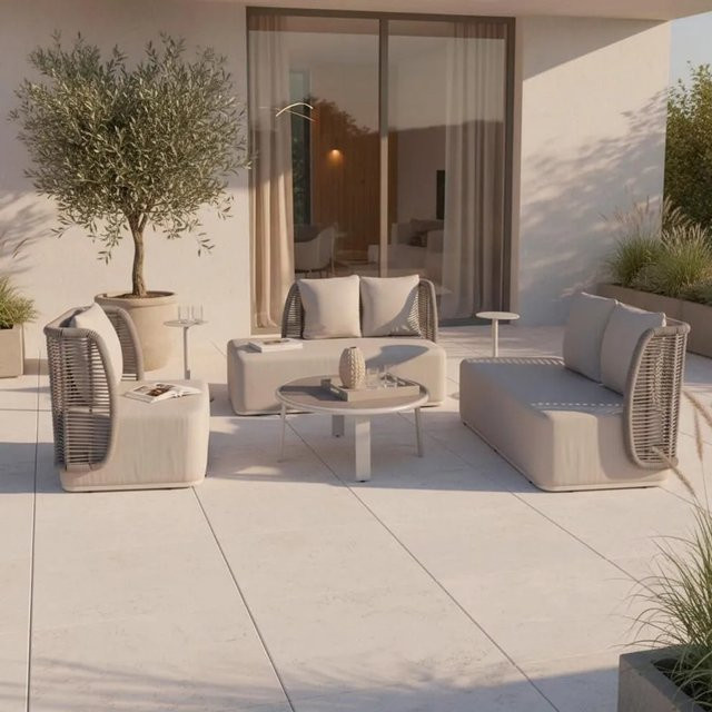 Bessagi Garden Loungegarnitur Marino in Hellgrau mit Aluminiumgestell, Outdoor-Sofa, Sesseln, Couchtisch und Abdeckung - Bild 1