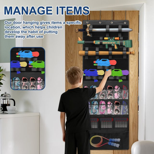 Willstar Spielzeug Organizer zum Aufhängen über der Tür mit 16 Taschen, Schwarz, Höhe: 170 cm, Breite: 60 cm - Bild 1