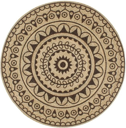Handgefertigter vidaXL Jute Teppich Rund mit floralem Design in Beige und Braun Durchmesser: 150 cm