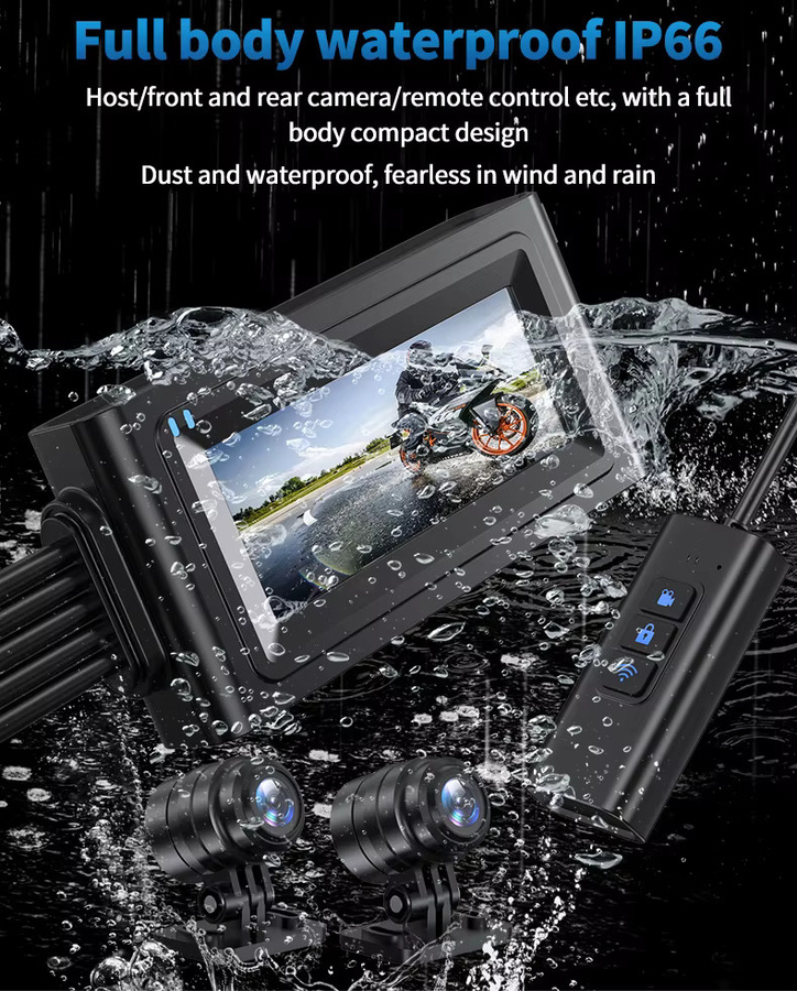 Motorrad Dash Cam Recorder mit Touchscreen, WiFi, GPS und Doppel-Objektiv in Full HD 1080p, wasserdicht, Schwarz - Bild 6
