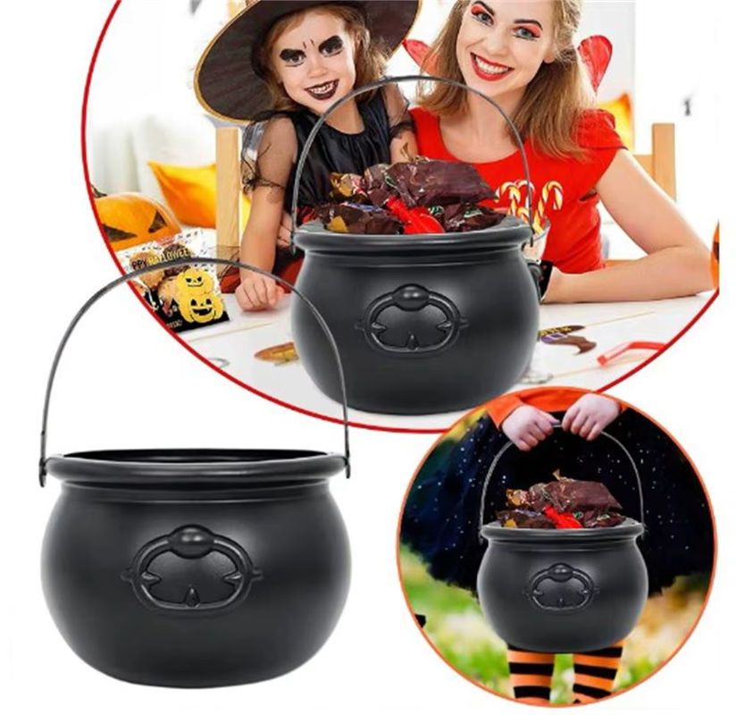 Halloween Süßigkeiten Eimer in Kessel-Optik, schwarzer Kunststoff-Wasserkocher als Party-Dekoration für Kinder - Bild 6