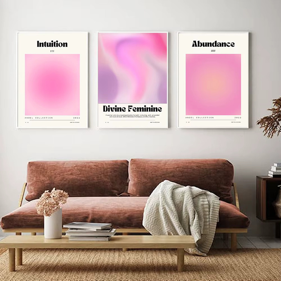 Potdemiel Wandkunst Leinwandgemälde mit rosa Farbverlauf und Aura-Motiv im skandinavischen Design als abstraktes Wandbild für dein Wohnzimmer - Bild 2