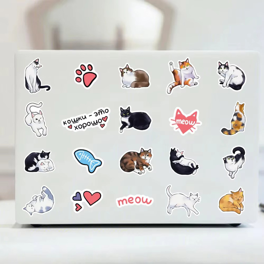 50 Stück Cartoon-Katzen-Graffiti-Aufkleber wasserfest in Multicolor für Wasserflaschen, Laptops und Gepäck - Bild 3