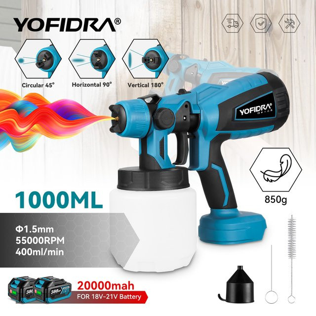 YOFIDRA Elektrische Spritzpistole Akkubetrieben für Auto und Stahl Beschichtung 1000ml - Bild 1