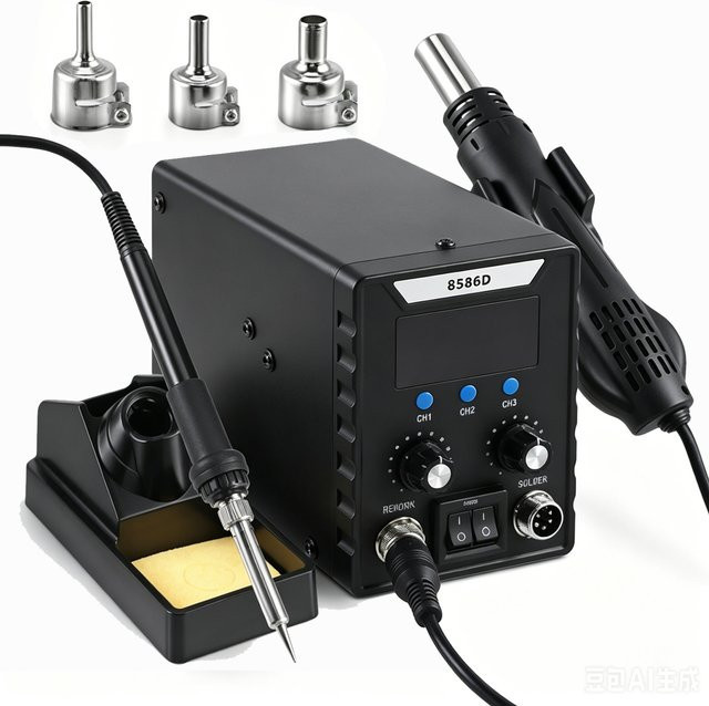 DWiusty 2-in-1 Digitale Lötstation mit Heißluftpistole und Lötkolben für SMD BGA Rework Reparaturwerkzeuge, Schwarz - Bild 1