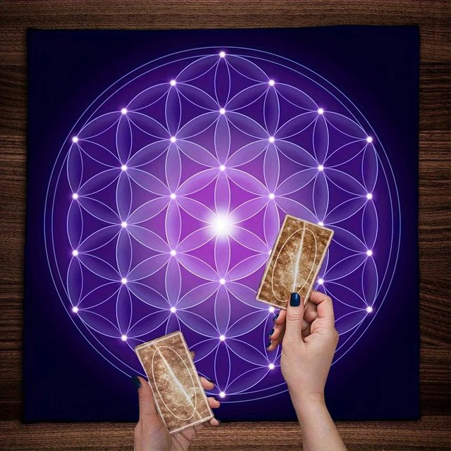 VIKAMA Wandteppich Heilige Geometrie Blume des Lebens als Boho Altartuch und Wandbehang für Wahrsagerei, Breite: 75 cm, Höhe: 58 cm - Bild 1