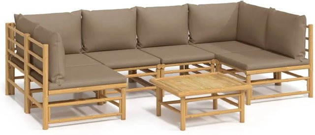 vidaXL 7-tlg Garten-Lounge-Set aus Bambus mit Taupe Kissen in Beige und Braun - Bild 1