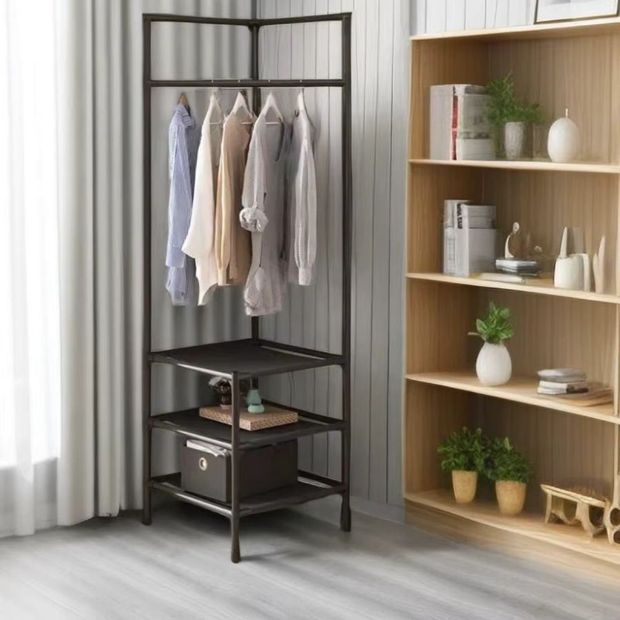 LIUSHADUOLA Kleiderständer für das Schlafzimmer in Schwarz mit minimalistischem Design als Eckregal und Kleiderbügel - Bild 1