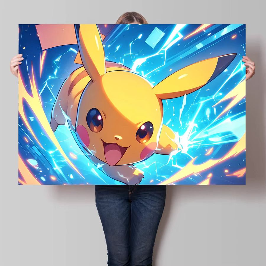Rahmenloses Leinwandgemälde von KAYOU mit Pokemon Pikachu und Schiggy im japanischen Anime-Stil, mehrfarbig - Bild 2