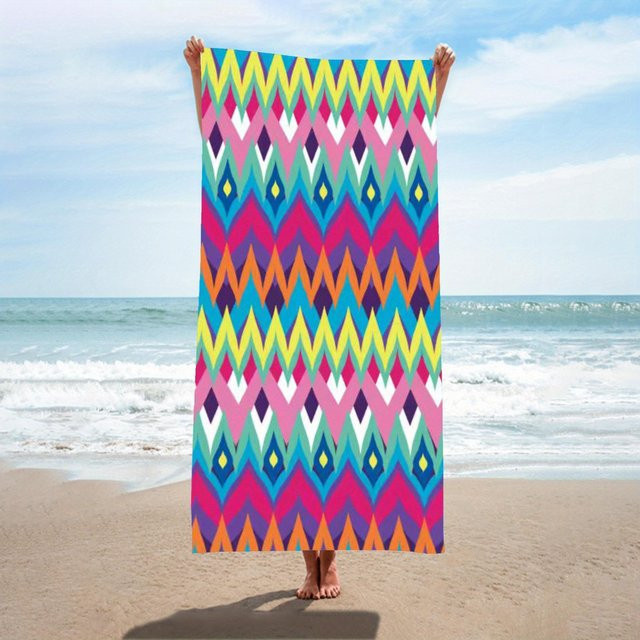 Buntes Diamant-Strandtuch mit geometrischem Muster aus schnelltrocknender und sandfreier Mikrofaser, Breite: 30 cm, Höhe: 60 cm - Bild 1