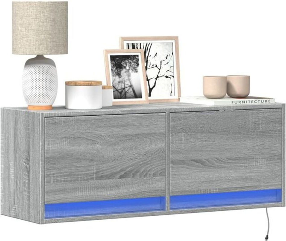 Vidaxl TV-Wandschrank mit LED-Beleuchtung in Grau, Modernes Design mit Schwebetüren, B/H/T: 100 x 31 x 38 cm - Bild 1
