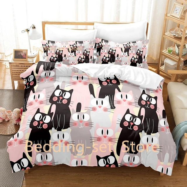 Bettwäscheset mit Katzenpfoten-Motiv von Binchi Outdoor Product, mehrfarbig, Material Mikrofaser, B/H: 140 x 210 cm - Bild 1