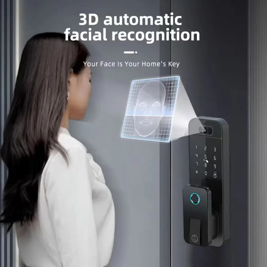 ZhdCookey Intelligentes Türschloss in Schwarz mit 3D-Gesichtserkennung, Palm-Ader-Scan, Fingerabdruck, WLAN und Tuya App-Kompatibilität - Bild 4