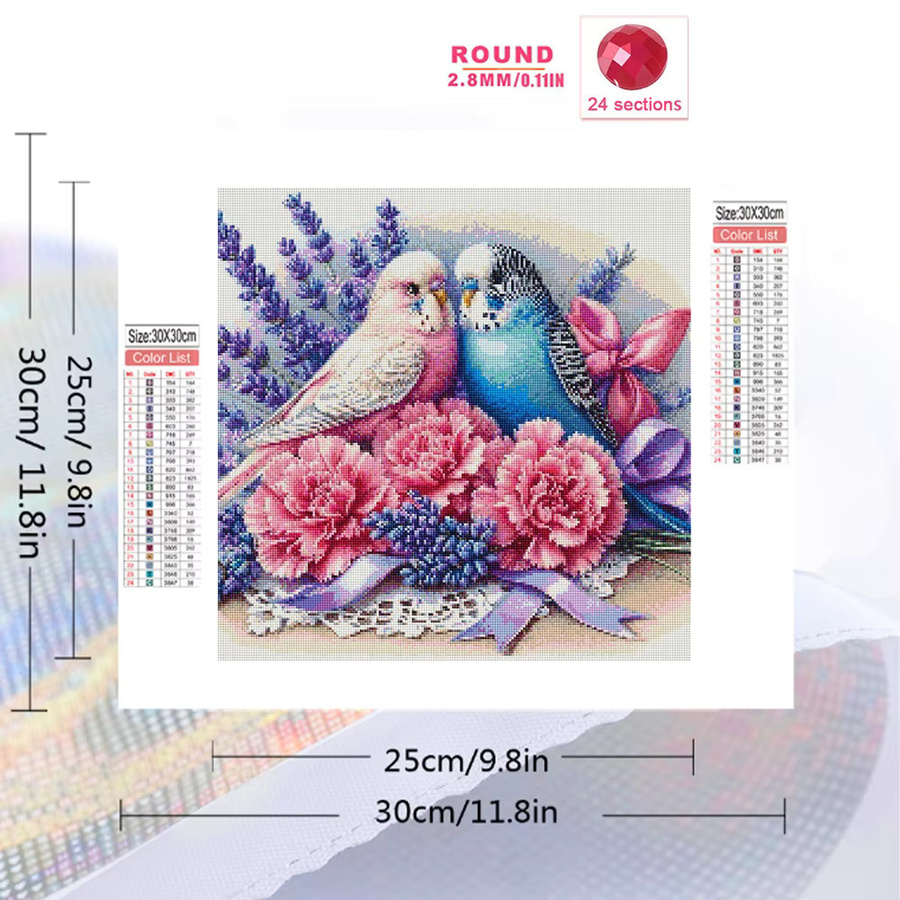 YUTTEE Diamantmalerei Set mit Vogel und Blumen Motiv, 5D DIY Mosaik Set in Multicolour, Rund, Durchmesser: 20 cm - Bild 2
