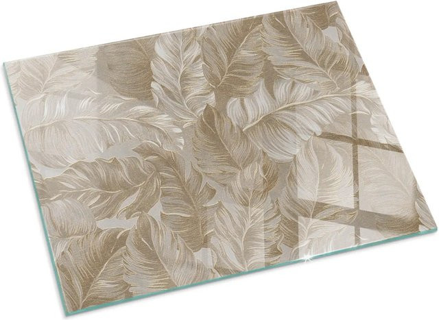 Tulup Glasplatte für Kamin mit Blättermuster in Beige, B: 80 cm, H: 60 cm - Bild 1