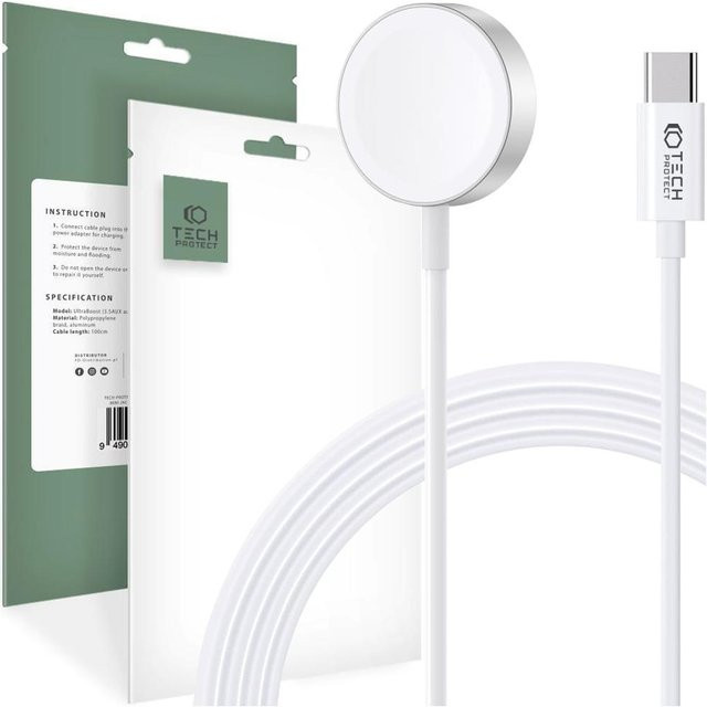 Tech-Protect Ultraboost Magnetisches Ladekabel Typ-C für Apple Watch in Weiß, Länge: 120 cm - Bild 1