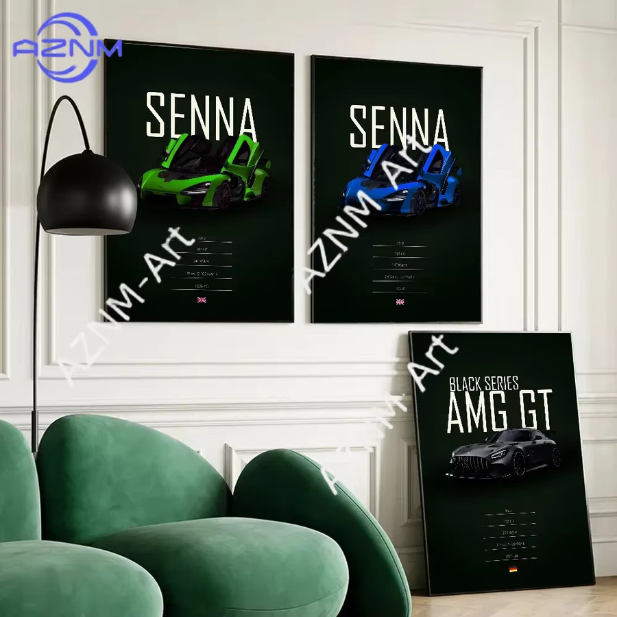 Rastar Sportwagen Poster selbstklebend, minimalistisches Design in Schwarz-Weiß, wasserfester Kunst-Aufkleber aus Papier - Bild 1
