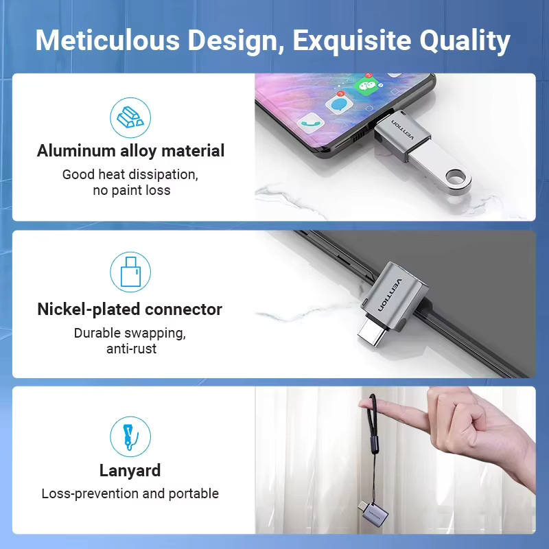 Vention USB-C-Adapter von Typ C auf USB 3.0 und 2.0 Buchse als OTG-Kabel für MacBook Pro, Huawei Mate 30 und Samsung S10 - Bild 6