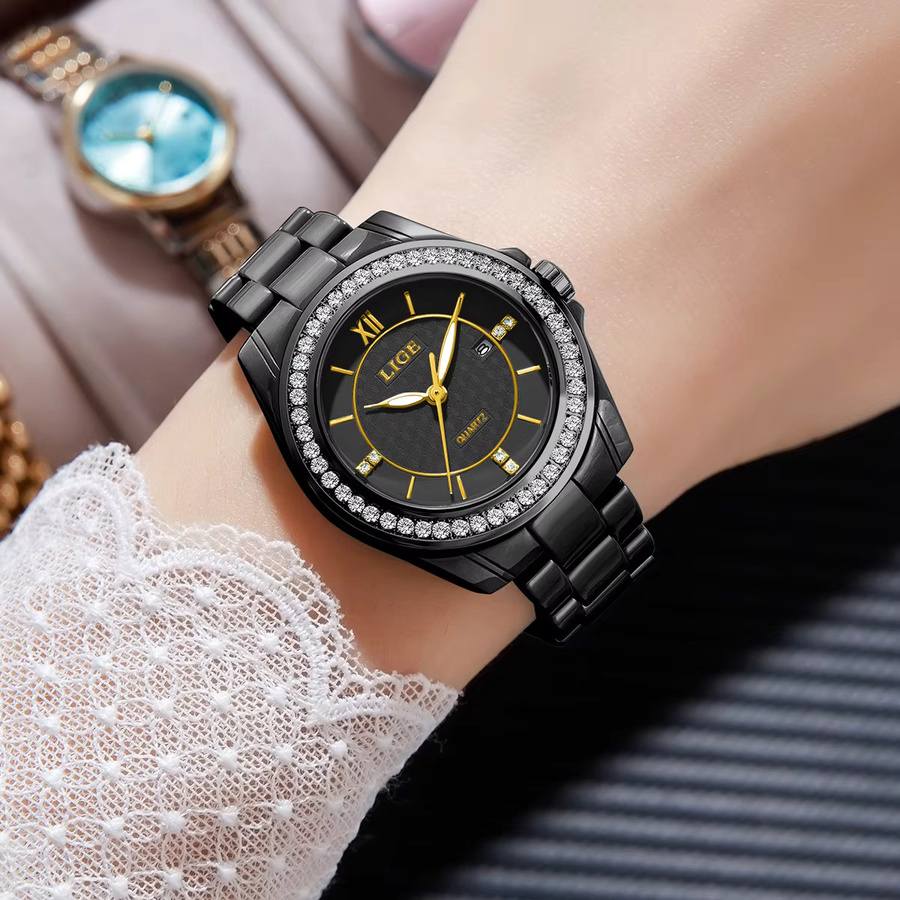 LIGE Armbanduhr Keramik, Quarz, Schwarz, Damen - Bild 3