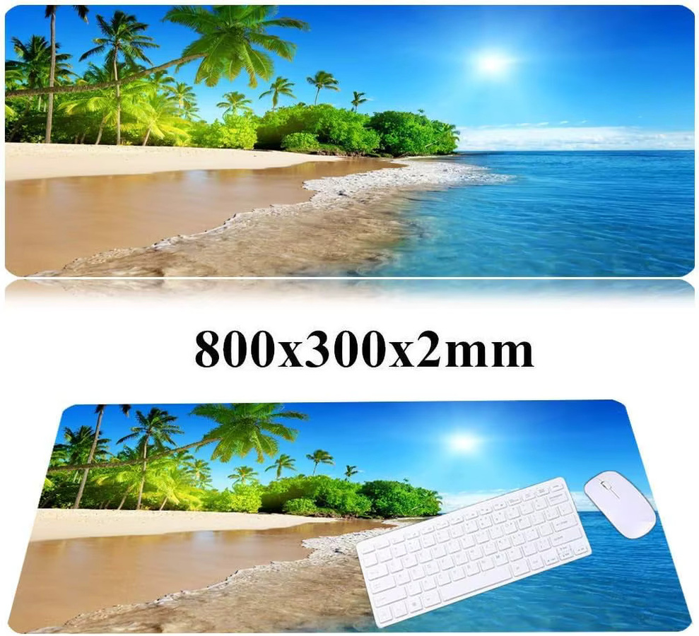 Beach View XL Gaming-Mauspad in Multicolour mit rutschfester Unterseite und genähten Kanten für Laptop, Tastatur und Maus - Bild 2