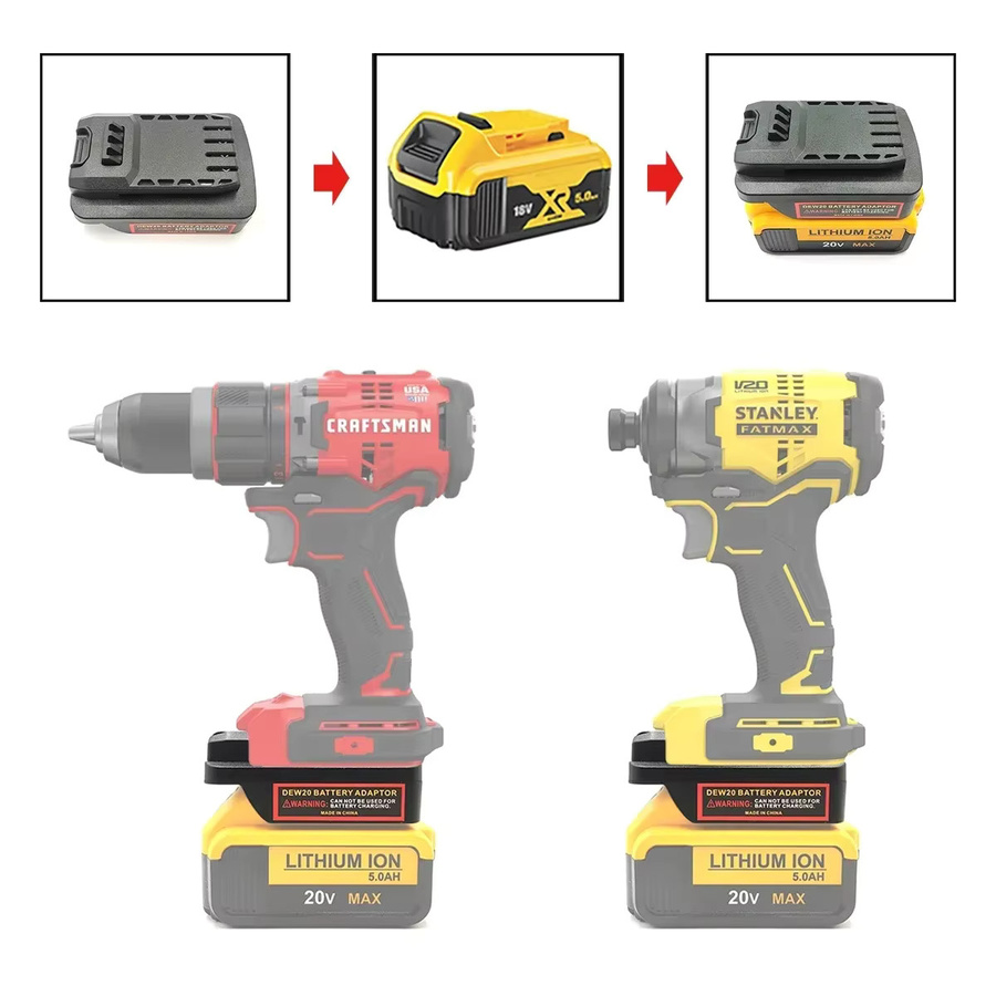 Batterieadapter für Dewalt 18 V/20 V Lithium-Akkus zur Nutzung mit Craftsman 20 V und Stanley 18 V20 Werkzeugen in Schwarz - Bild 2