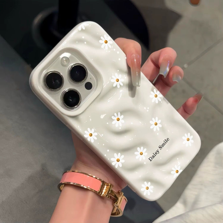 Stoßfeste iPhone Handyhülle mit Gänseblümchen-Blumenmuster in Bonbonfarben, weiß, passend für iPhone 13 bis iPhone 18 Pro Max und Plus Modelle - Bild 2